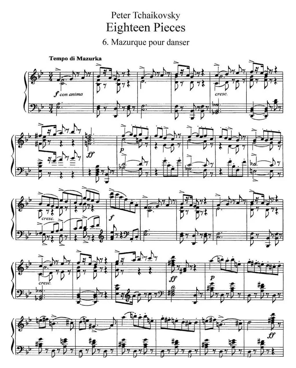 柴可夫斯基18首钢琴小品Op.72（6.Mazurque pour danser）