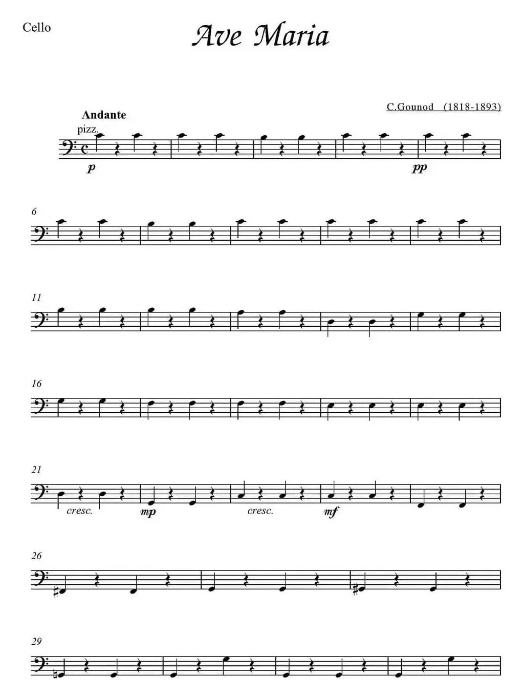 Ave Maria（大提琴分谱）