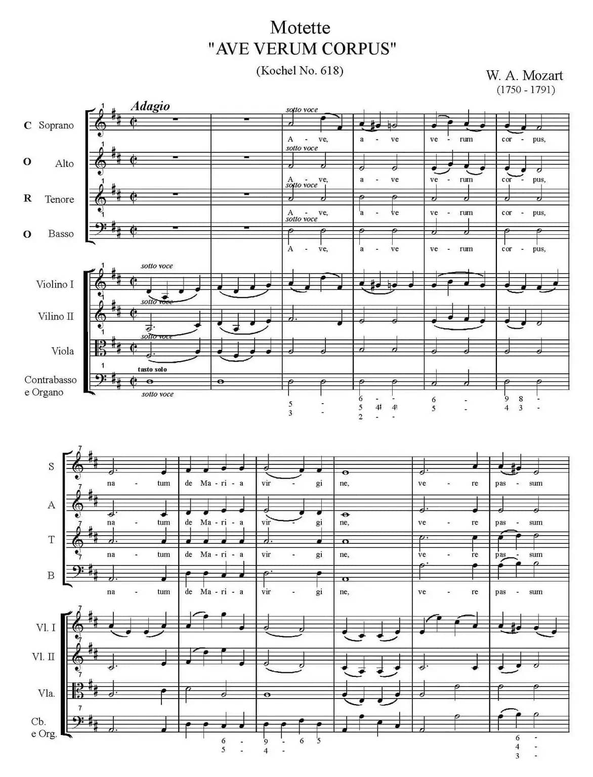 MotetteAVE VERUM CORPUS（Kochel No.618、萨克斯四重奏）