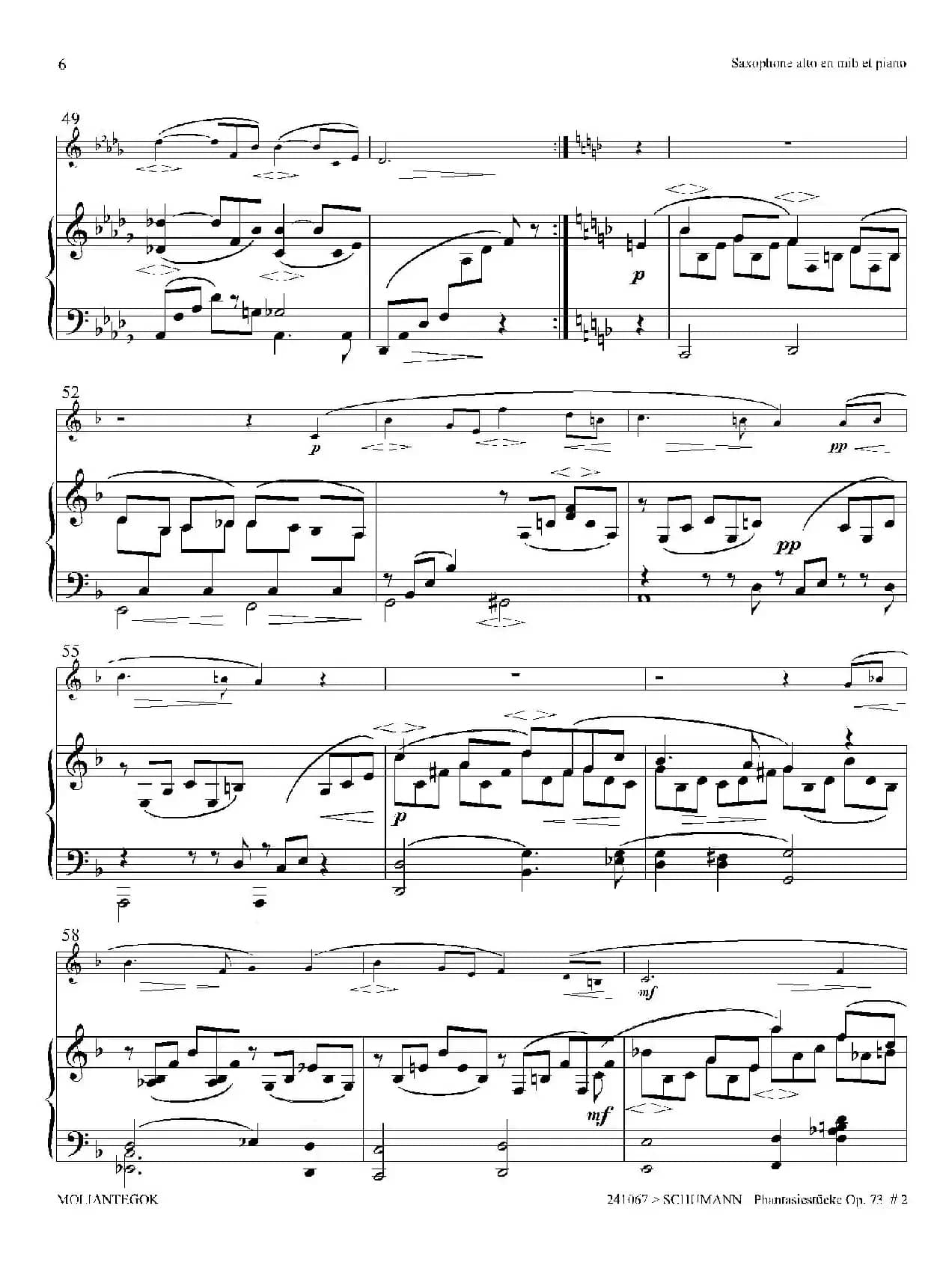 舒曼幻想曲三首 Op73（Ⅱ）（中音萨克斯+钢琴伴奏）