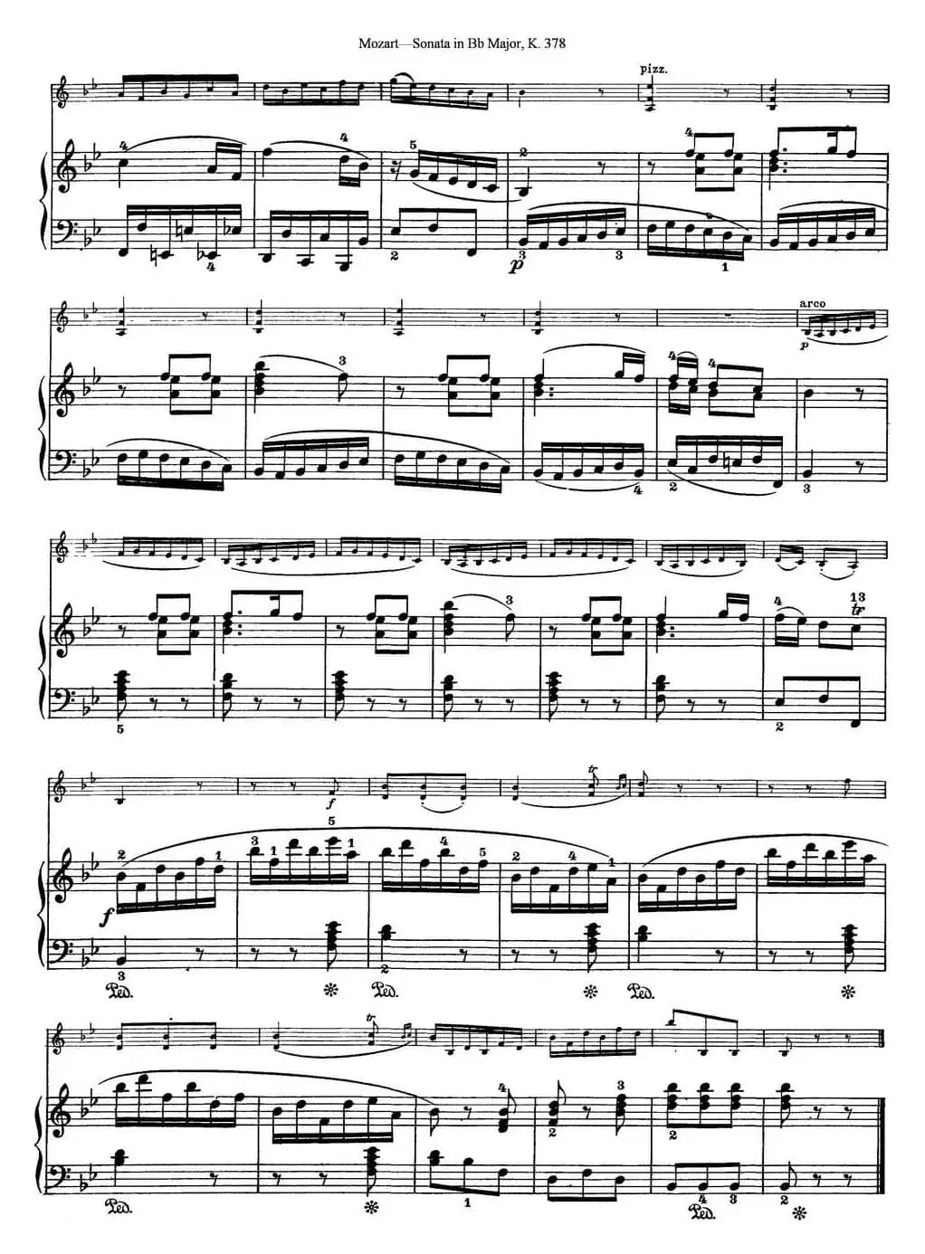 Violin Sonata in Bb Major K.378（小提琴+钢琴伴奏）