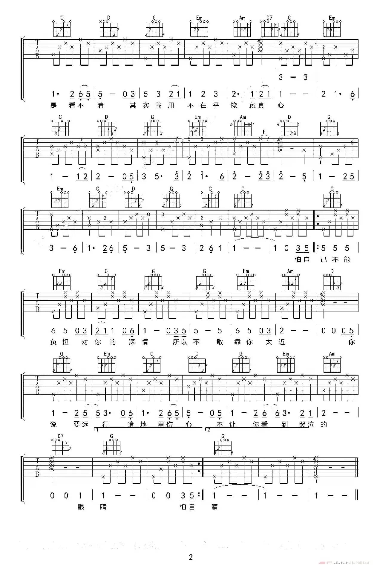 其实你不懂我的心（刘厚涛编配-吉他弹唱G调）