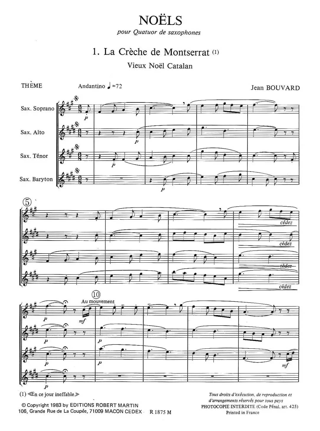 jean Bouvard 编写的6首萨克斯四重奏之一