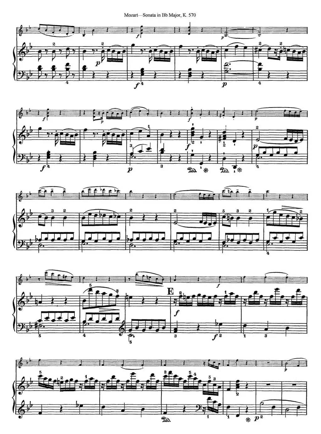 Violin Sonata in Bb Major K.570（小提琴+钢琴伴奏）