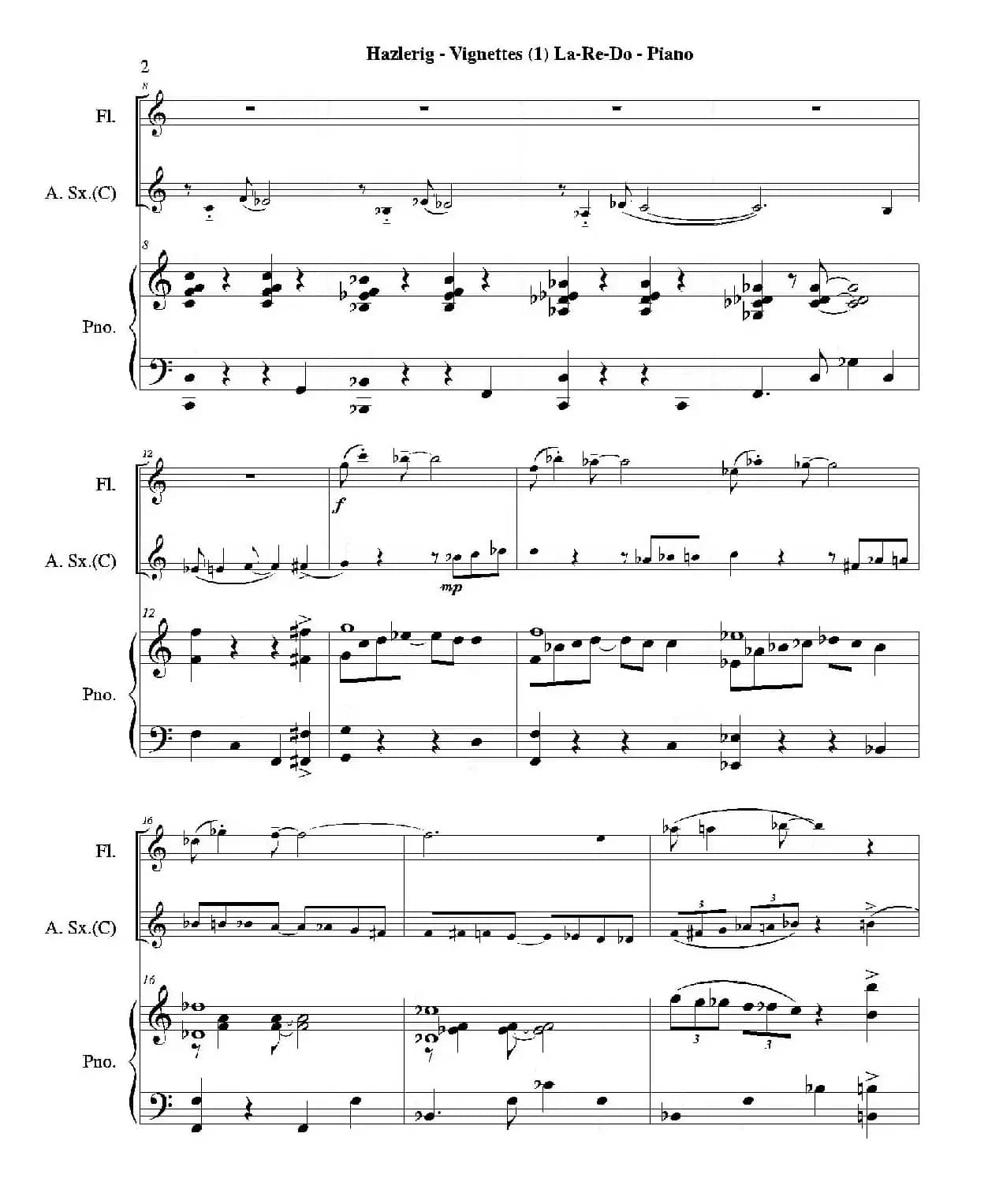 Three jazz vignettes（第一乐章）（三重奏钢琴分谱）