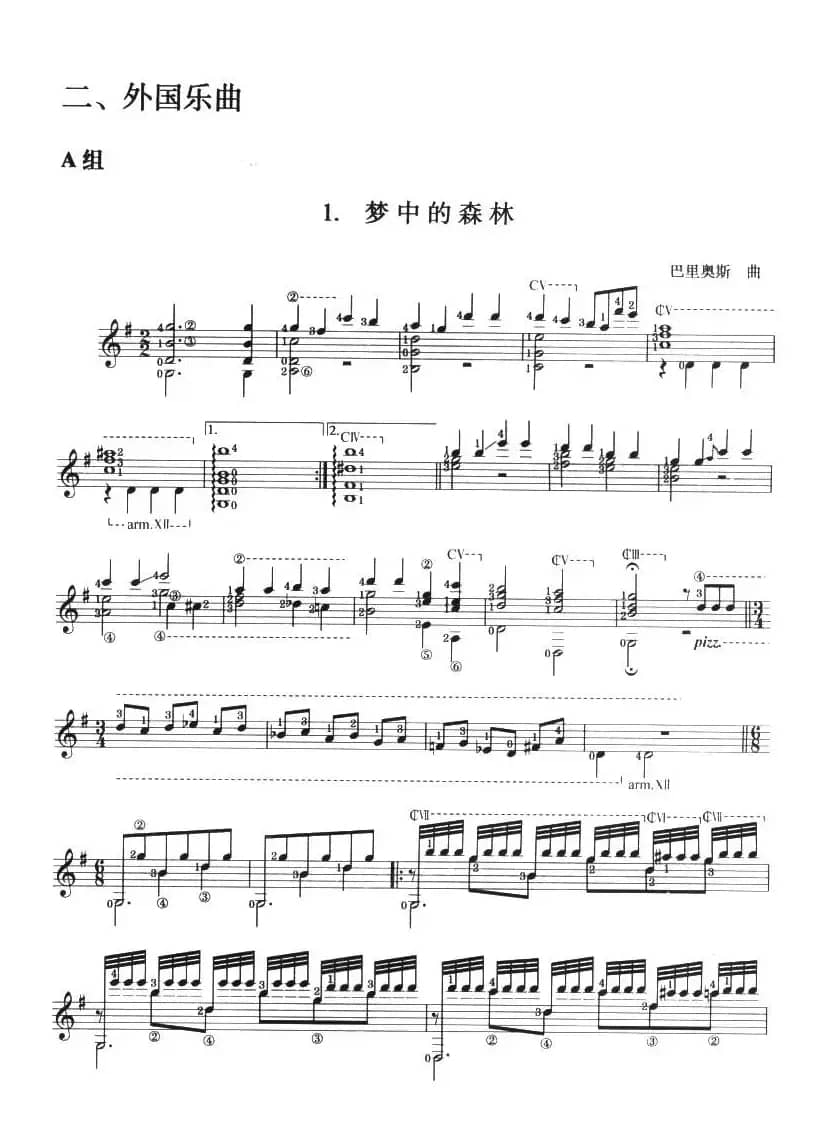 古典吉他考级十级外国乐曲A组（1、梦中的森林）