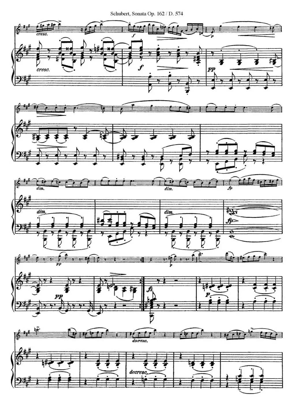 Violin Sonata in A major Op.162 D.574（小提琴+钢琴伴奏）