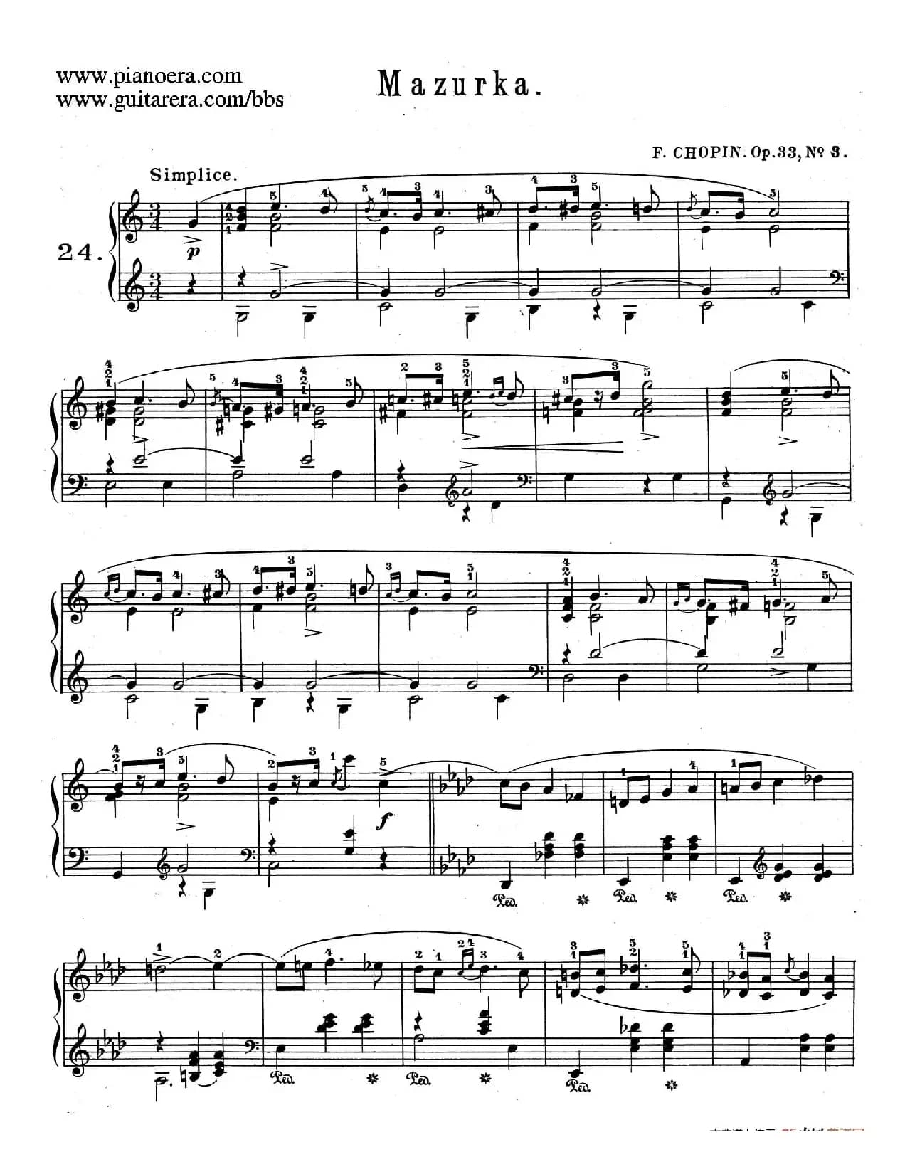 Quatre Mazurkas Op.33（4首玛祖卡舞曲·3）