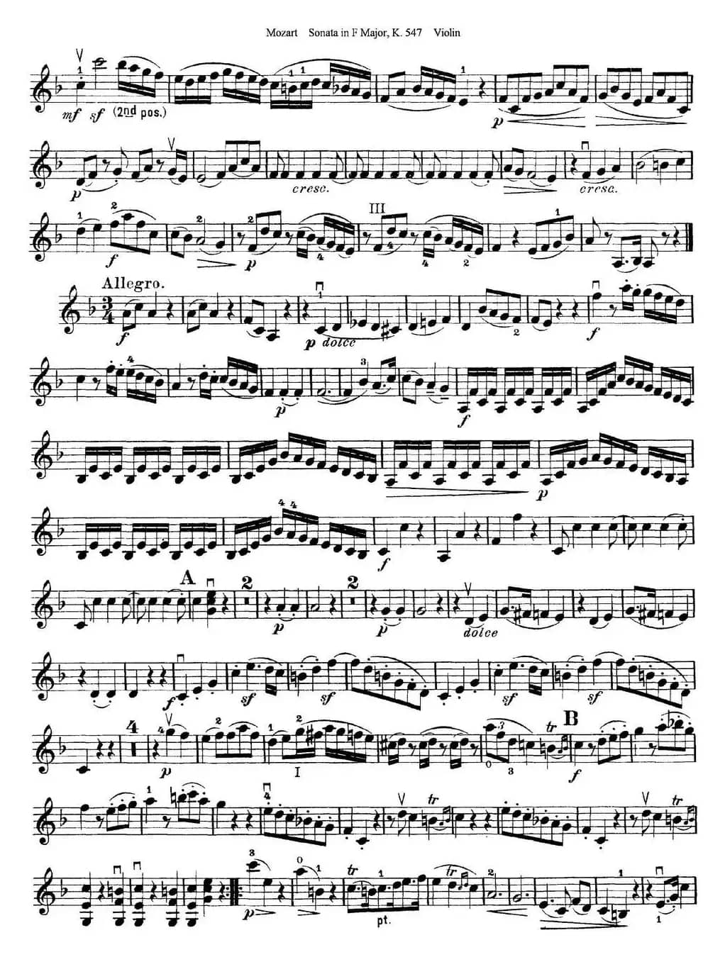 Violin Sonata in F Major K.547