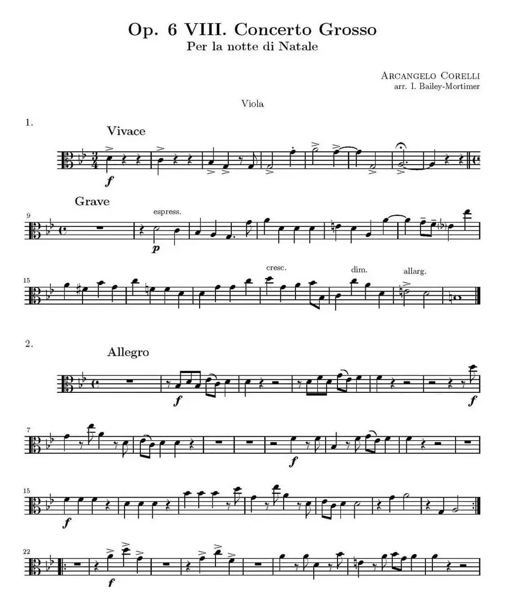 Op.6 VIII. Concerto Grosso（大协奏曲）（四重奏中提琴分谱）