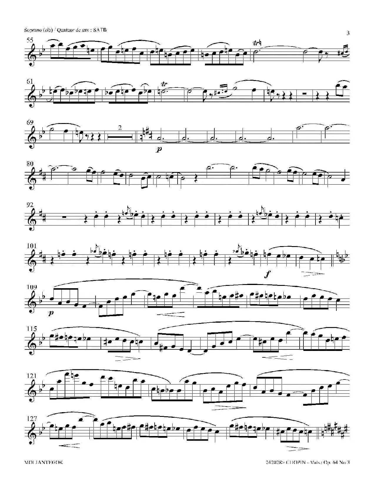 降A大调圆舞曲 Op.64 No.3（四重奏高音萨克斯分谱）