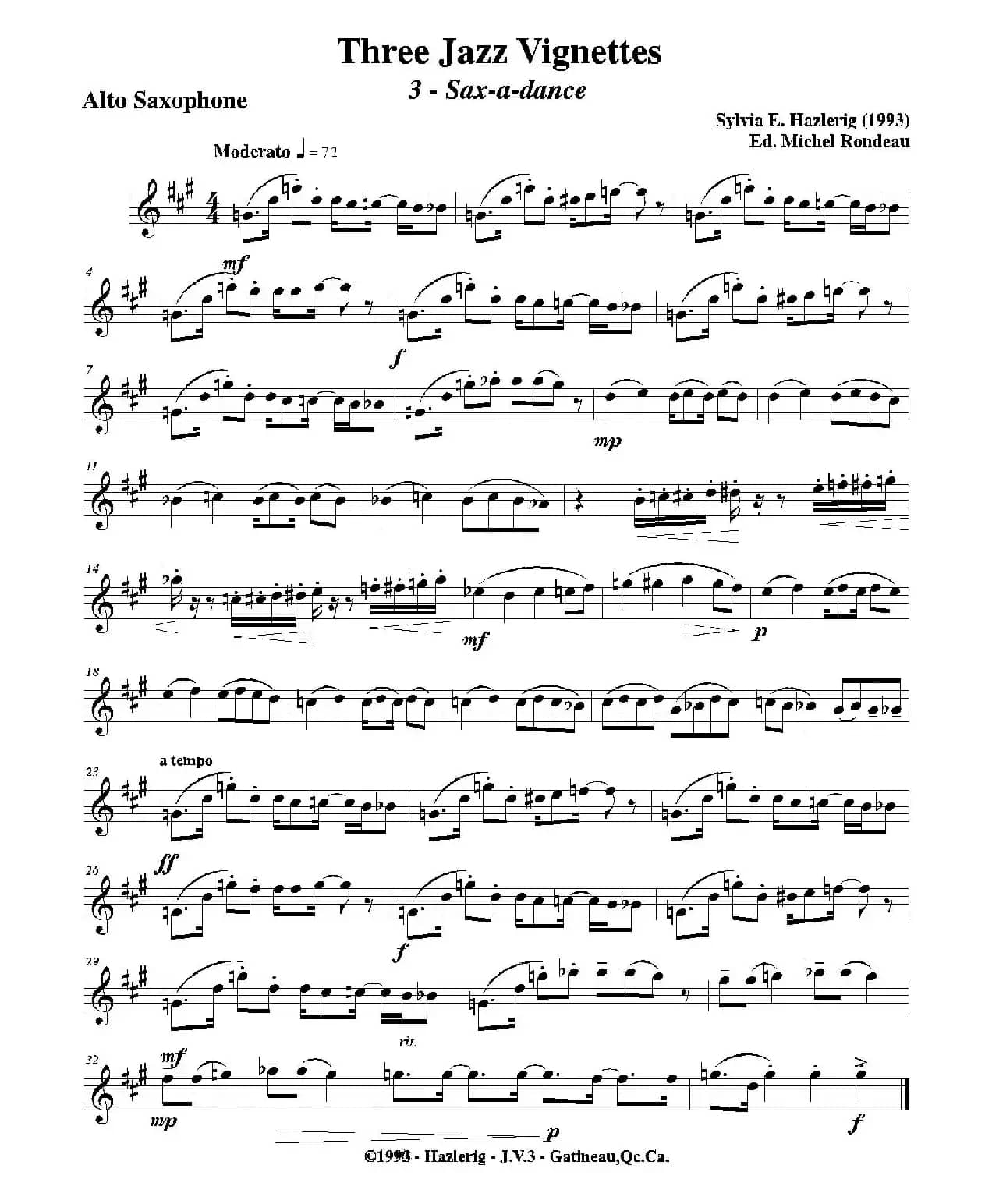 Three jazz vignettes（第三乐章）（三重奏中音萨克斯分谱）