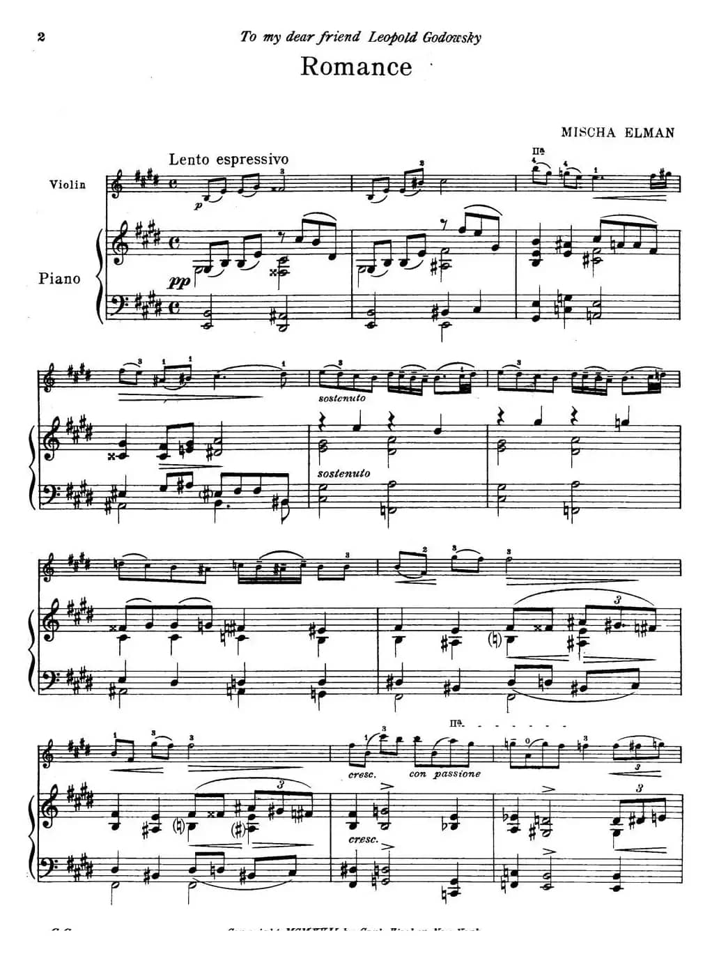 Romance（Mischa Elman作曲版、小提琴+钢琴伴奏）