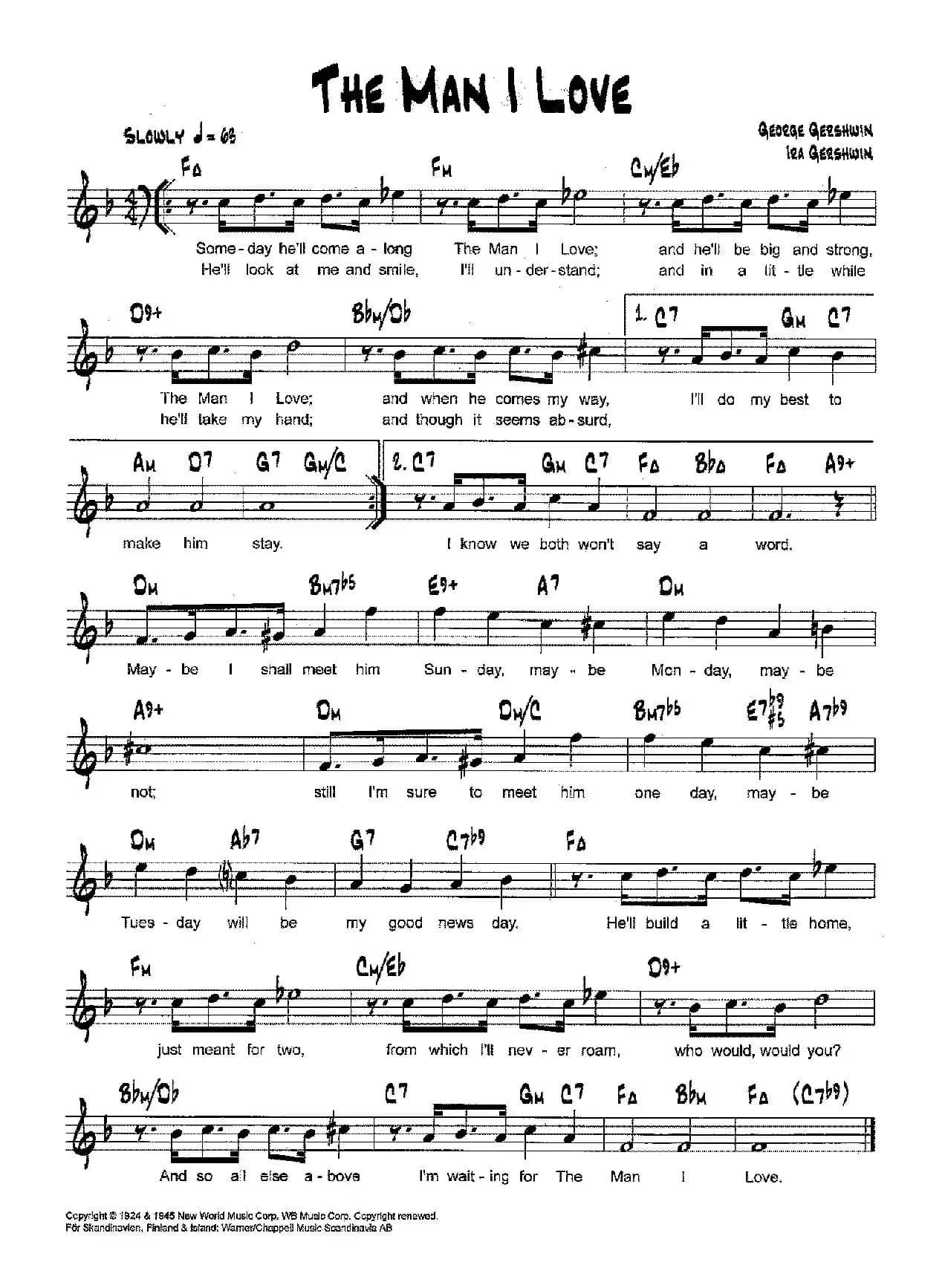 降B爵士乐谱：THE MAN I LOVE