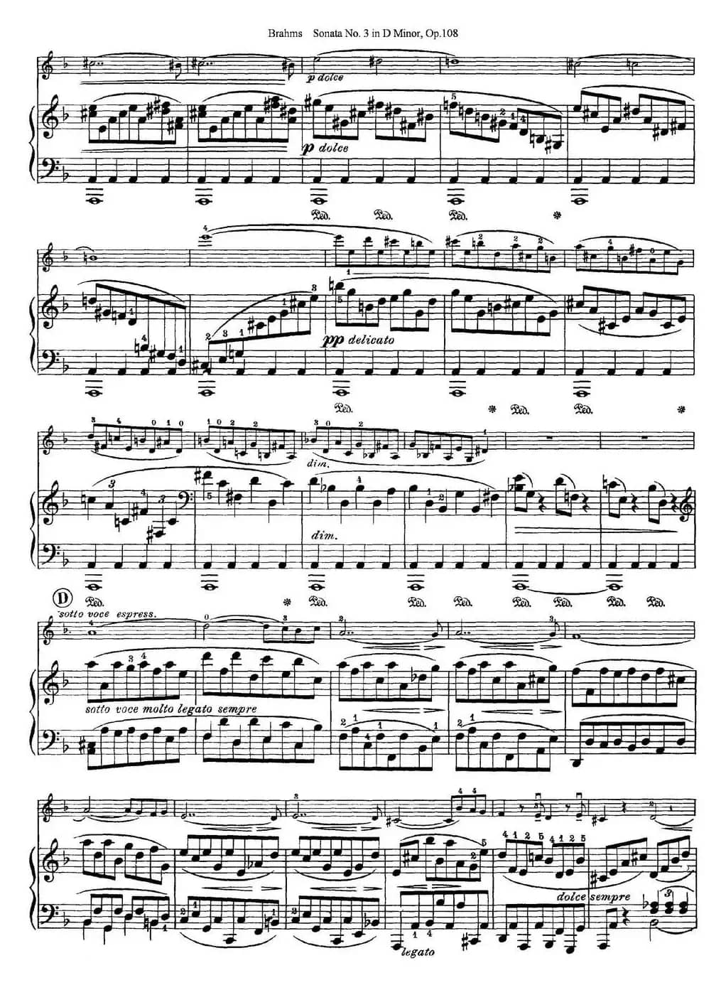 Violin Sonata No.3 in D Minor Op.108（小提琴+钢琴伴奏）