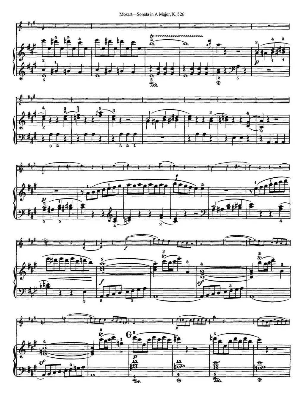 Violin Sonata in A Major K.526（小提琴+钢琴伴奏）