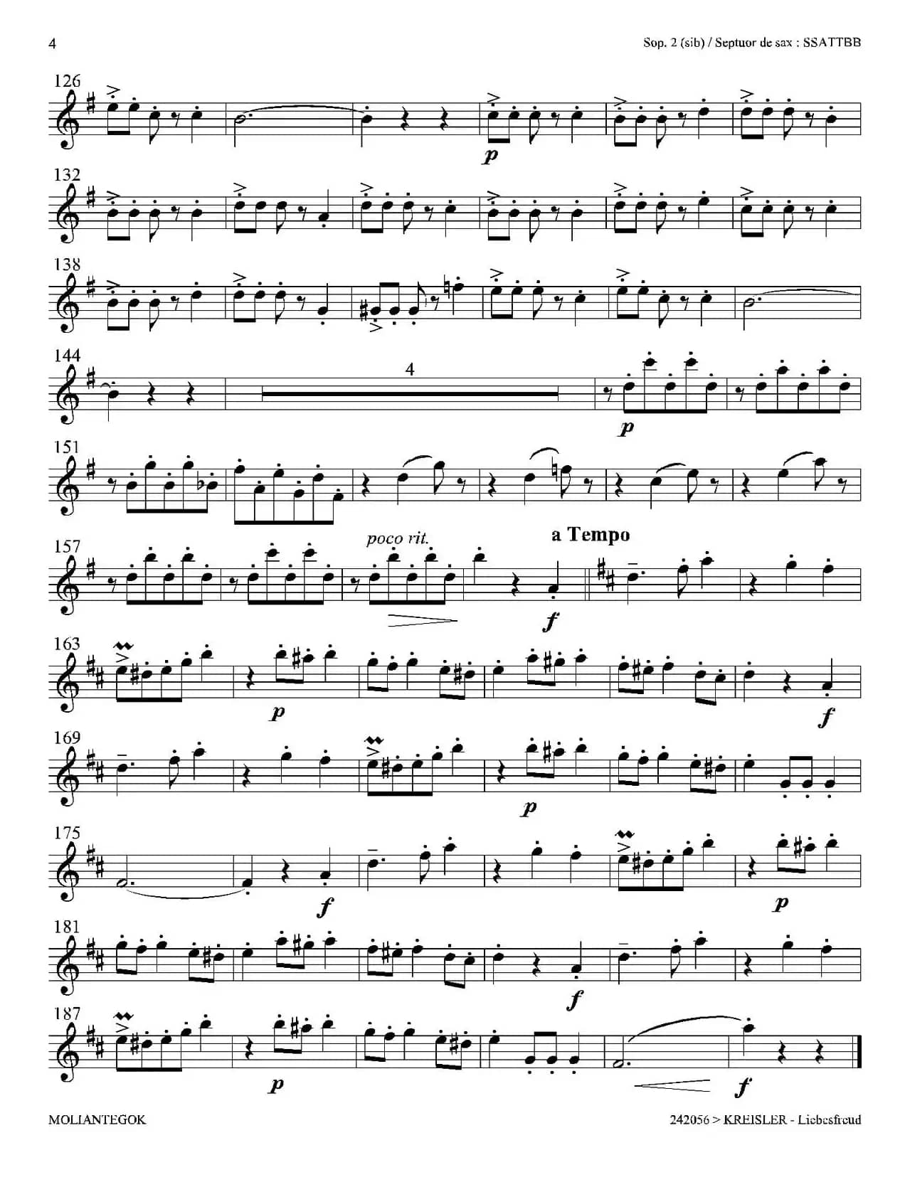 Liebesfreud（四重奏第二高音萨克斯分谱）