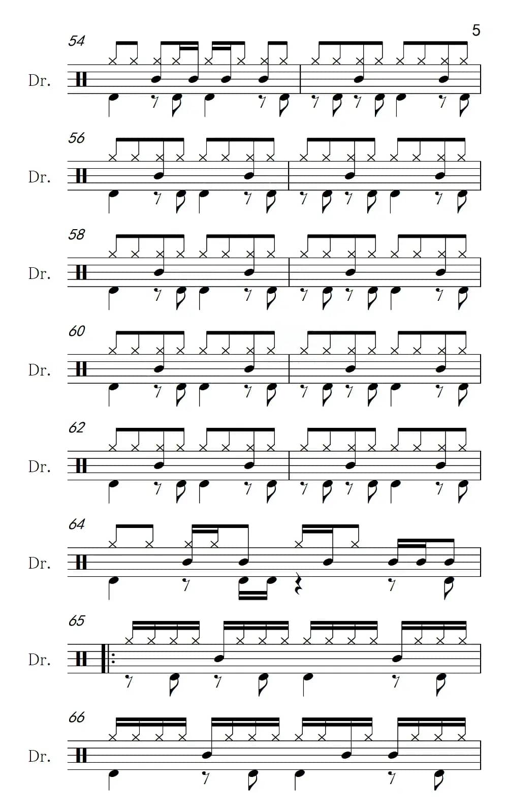 蓝蓝的夜，蓝蓝的梦（架子鼓谱）