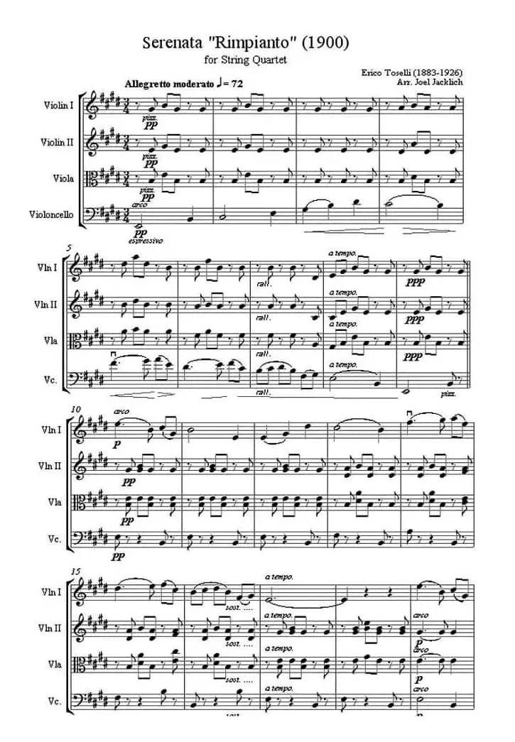 Serenata “Rimpianto”（1900 [弦乐四重奏]）