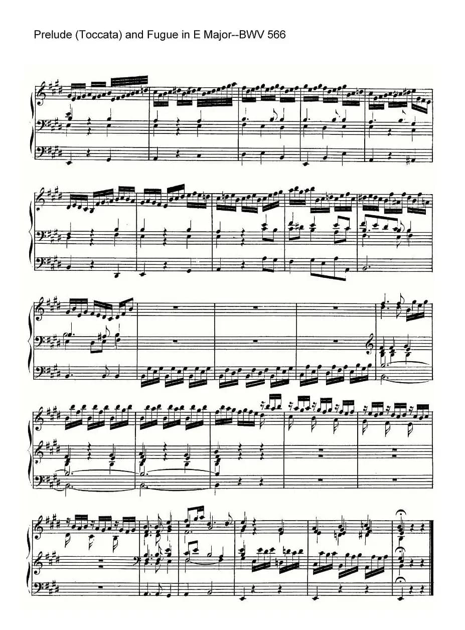 Prelude (Toccata) and Fugue in E Major--BWV 566(管风琴谱)