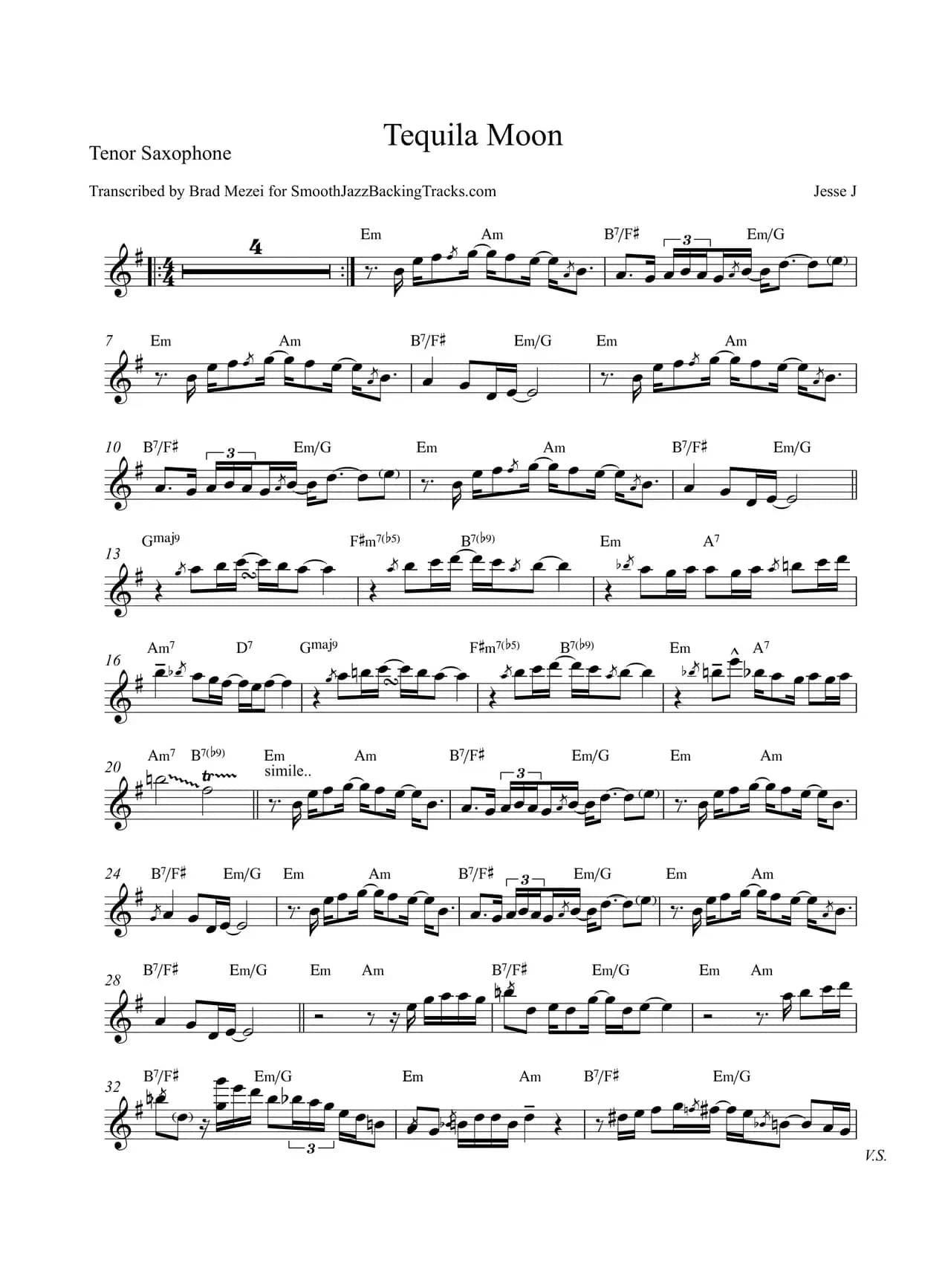 Tequila Moon（次中音萨克斯）