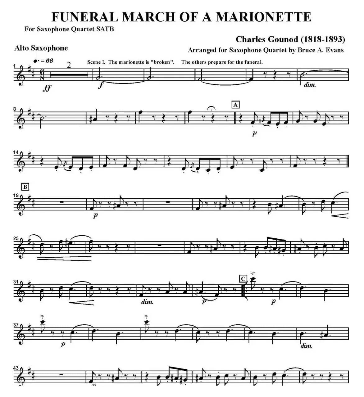 FUNERAL MARCH OF A MARIONETTE（四重奏·中音萨克斯分谱）