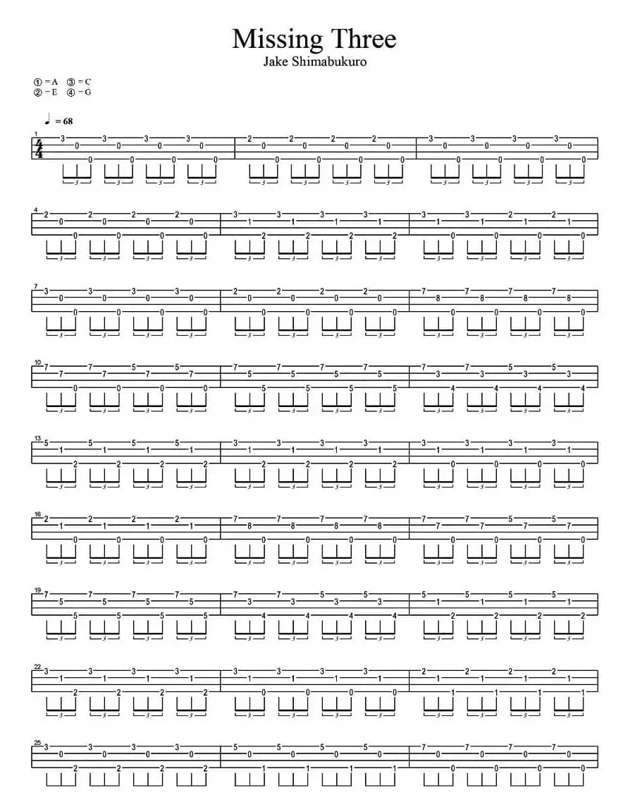 Missing Three（尤克里里指弹谱）