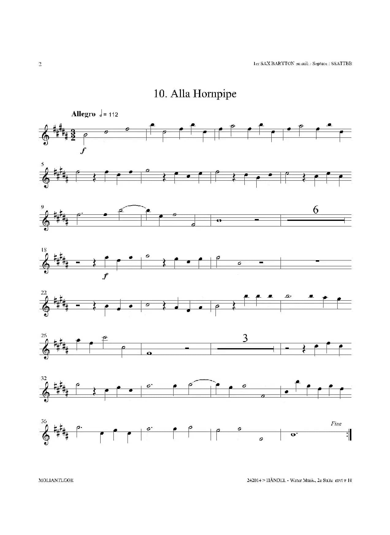 Water Music（HWV.349 No.2）（第一上低音萨克斯）