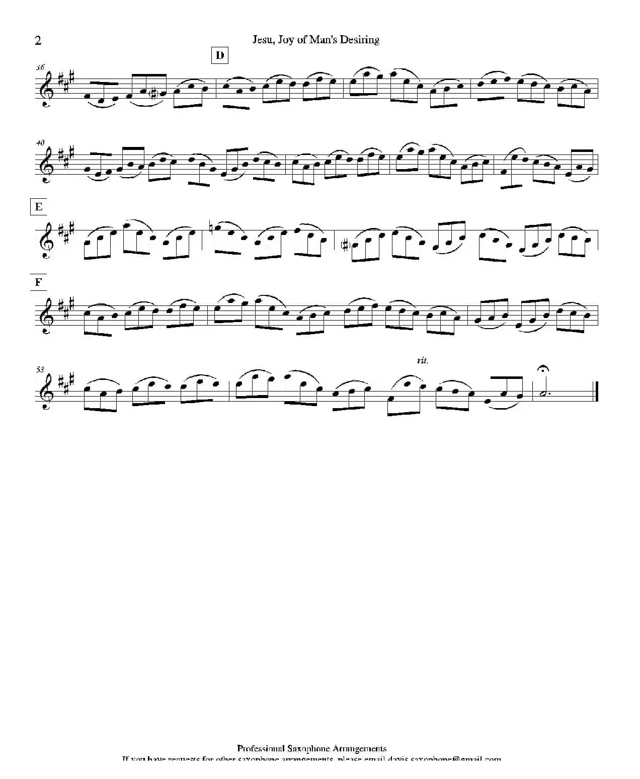 Jesu,Joy of Man's Desiring（四重奏高音萨克斯分谱）