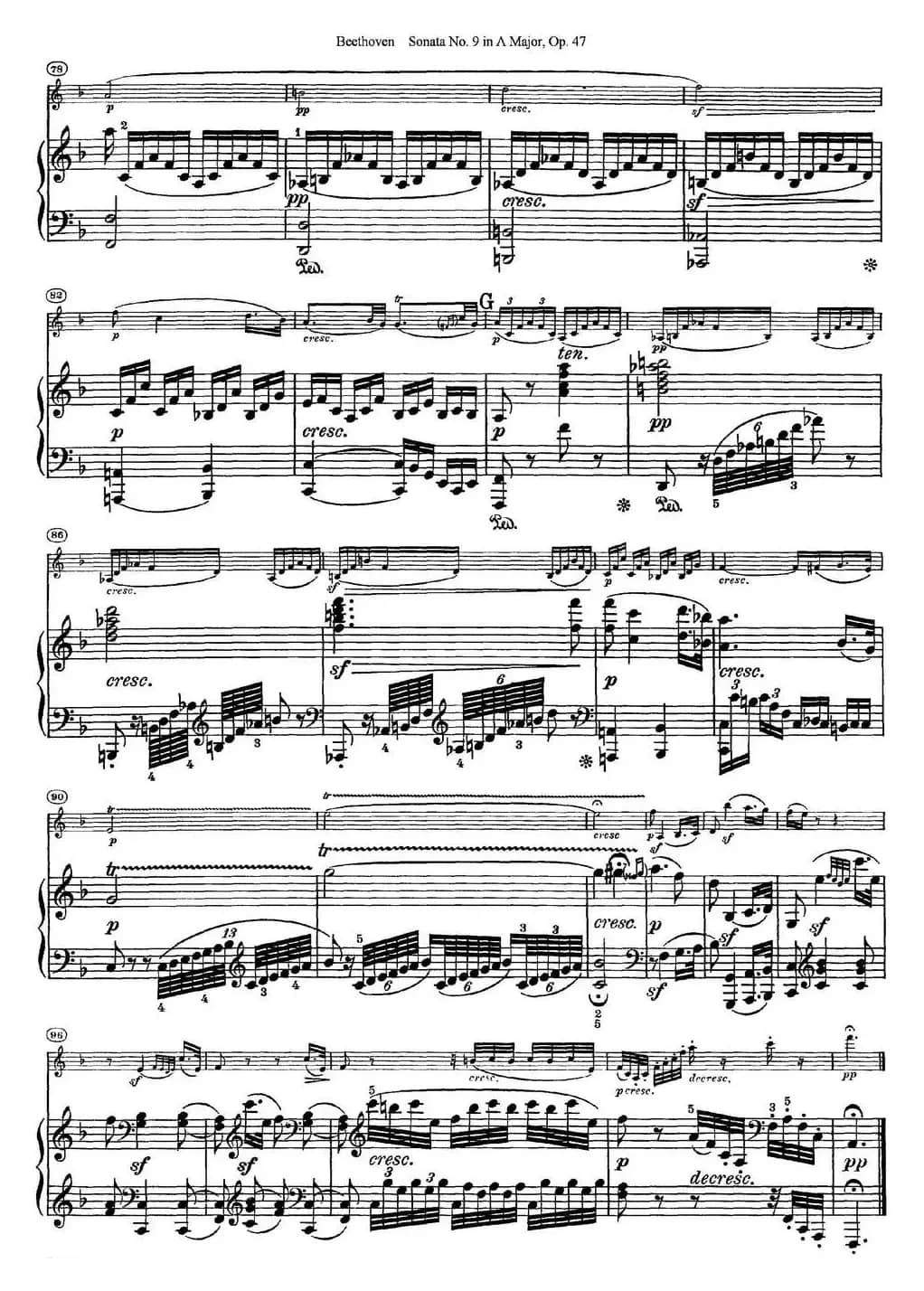 Violin Sonata No.9 in A Major Op.47（小提琴+钢琴伴奏）