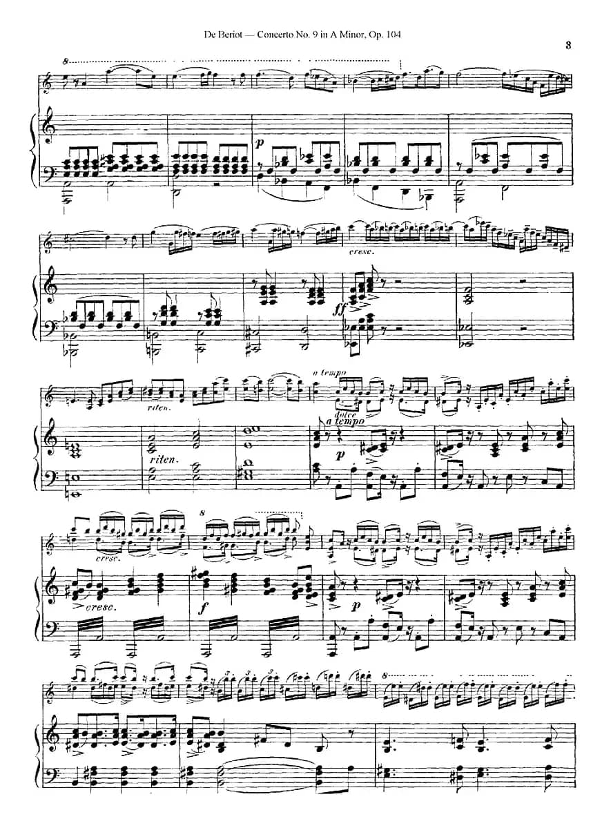 Beriot《Concerto No.9 in A Minor》Op.104（贝里奥《A小调第九小提琴协奏曲》Op.104、小提琴+钢琴伴奏）