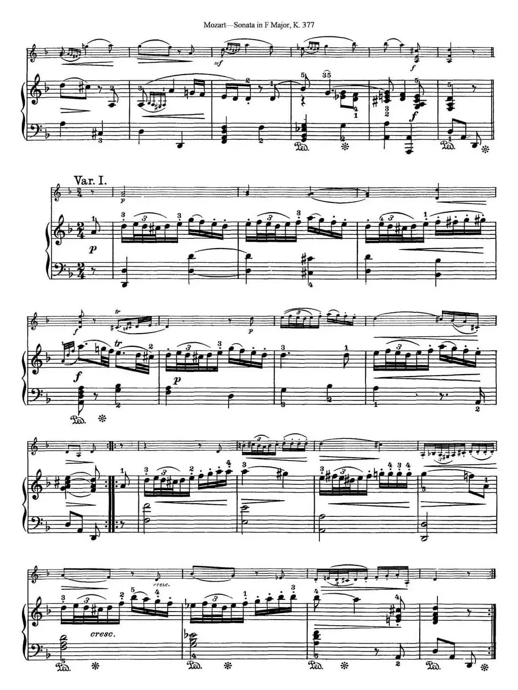 Violin Sonata in F Major K.377（小提琴+钢琴伴奏）