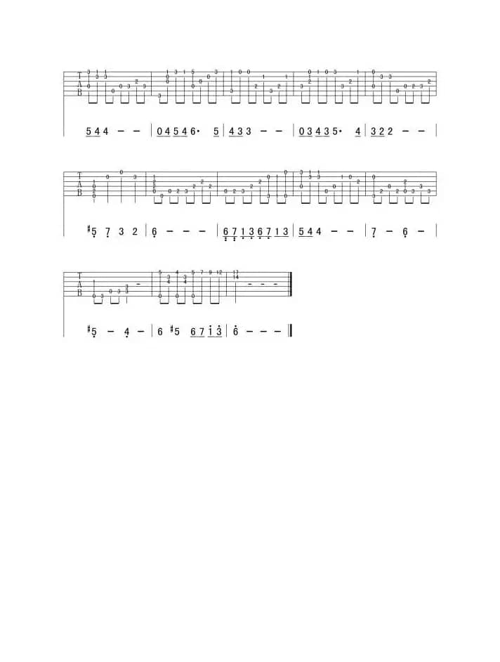 思乡曲（古典版、指弹吉他谱）