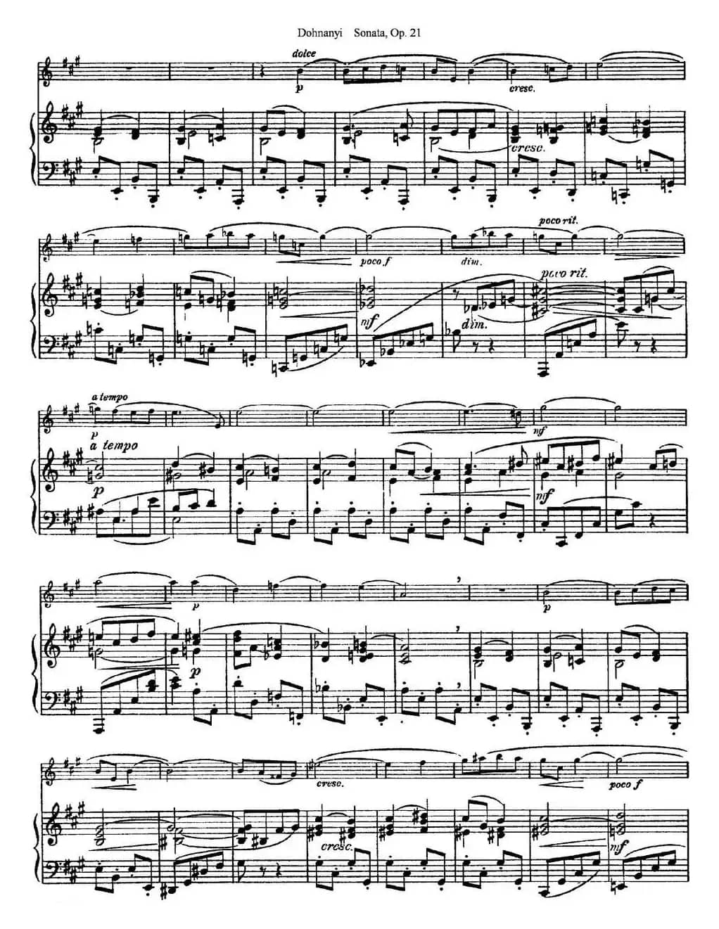 Dohnanyi Sonata Op.21（小提琴+钢琴伴奏）