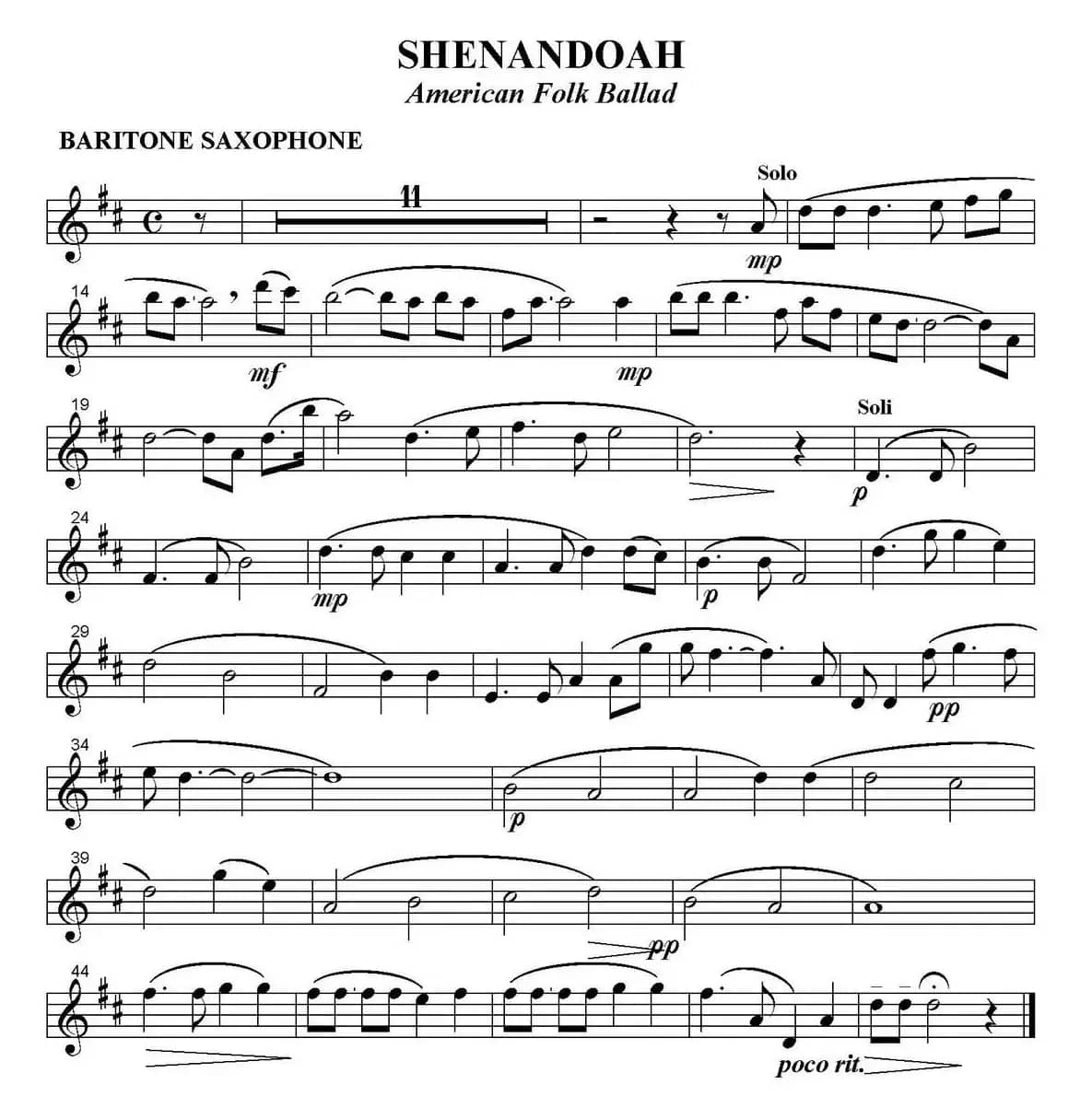 SHENANDOAH（四重奏·上低音萨克斯分谱）
