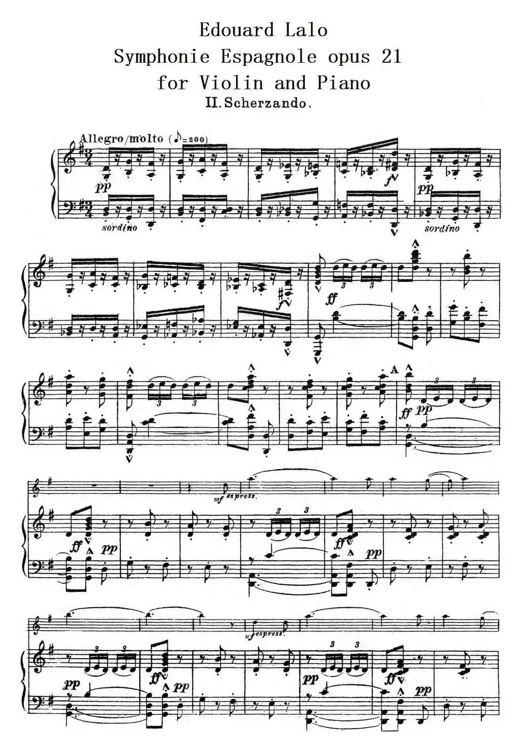 Symphonie Espagnole Op.21，No.2（西班牙交响曲）（小提琴+钢琴伴奏）