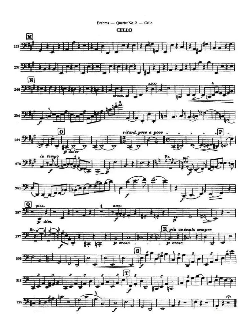 勃拉姆斯《Quartet No.2》Op.51（大提琴谱）