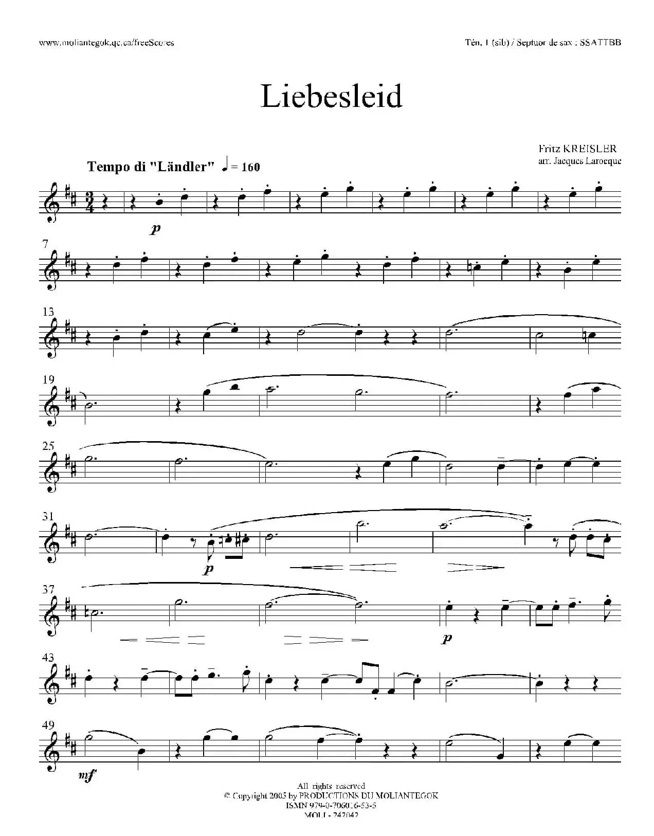 Liebesleid（四重奏、第1、2次中音萨克斯分谱）