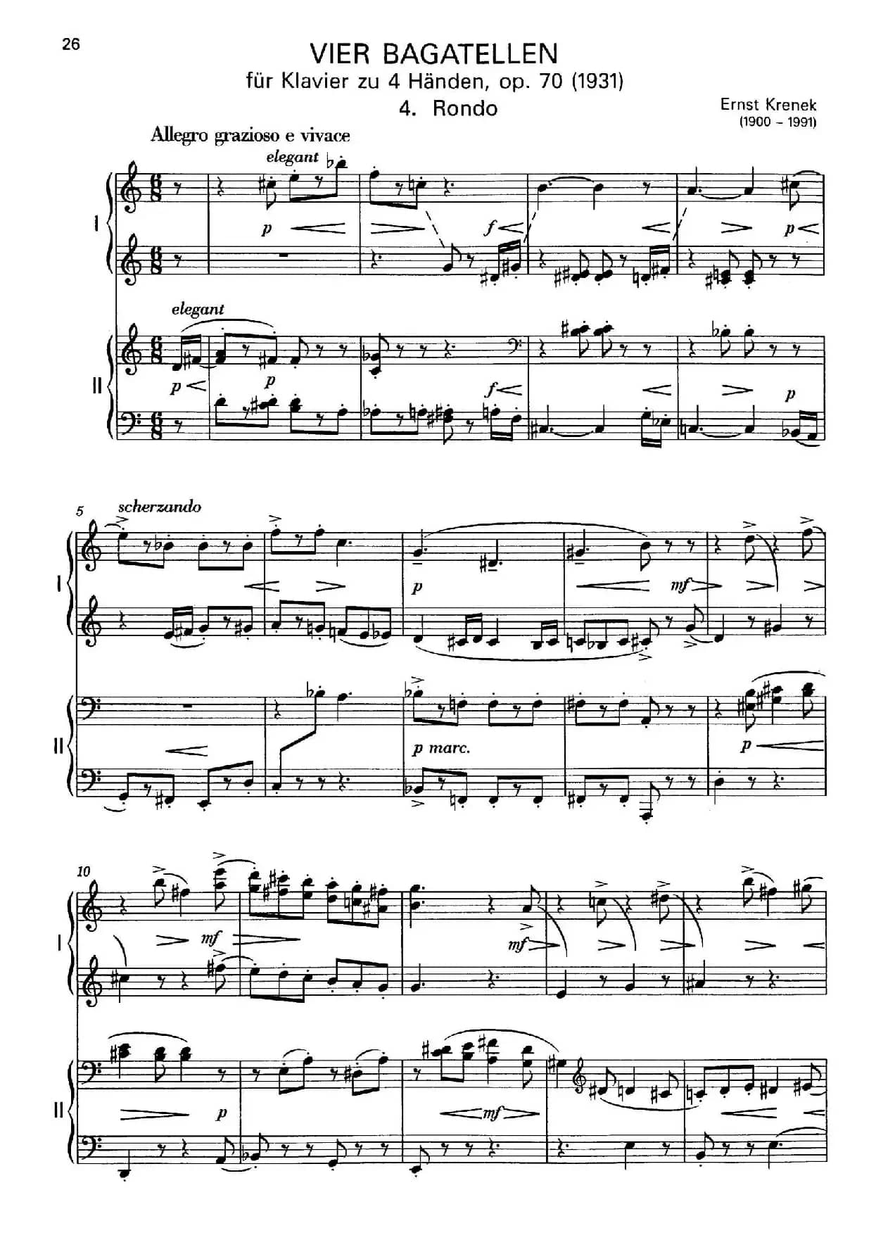 Vier Bagatellen Op.70（4首小品·Ⅳ·四手联弹）