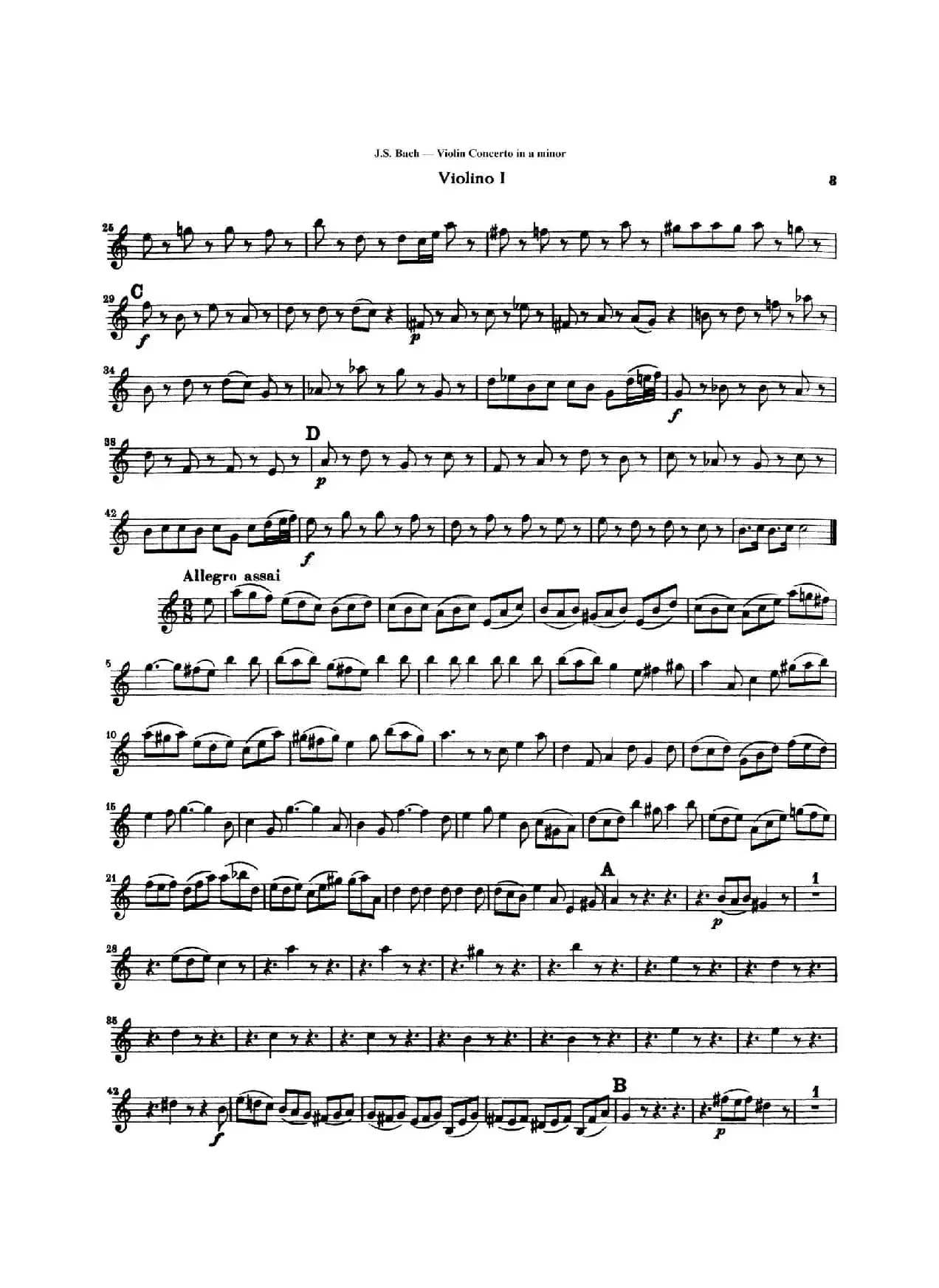 Concerto for Violin in A Minor bwv1041（第一小提琴分谱）