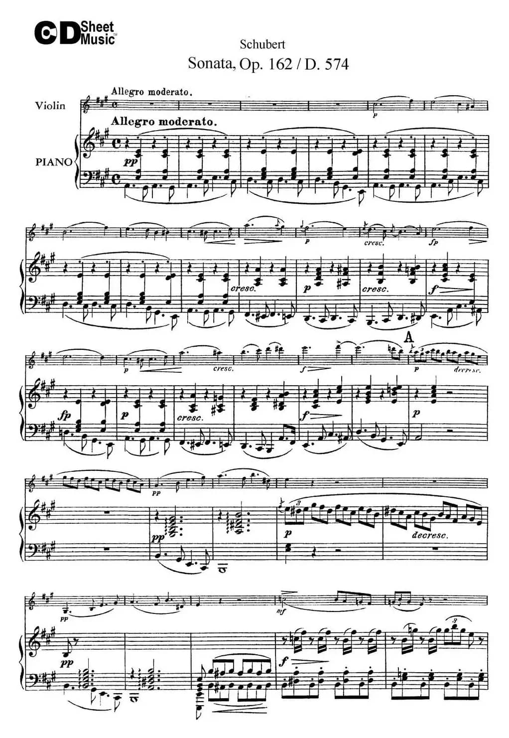 Violin Sonata in A major Op.162 D.574（小提琴+钢琴伴奏）