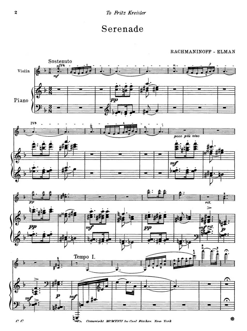 Serenade（Rachmaninoff作曲版、小提琴+钢琴伴奏）