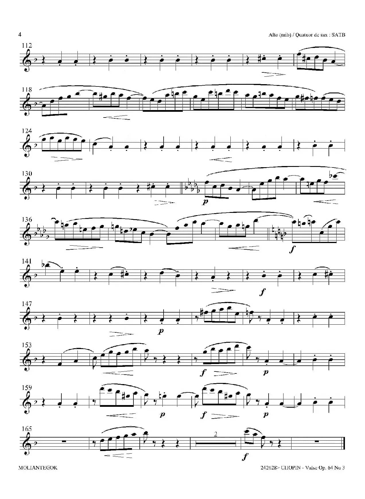 降A大调圆舞曲 Op.64 No.3（四重奏中音萨克斯分谱）