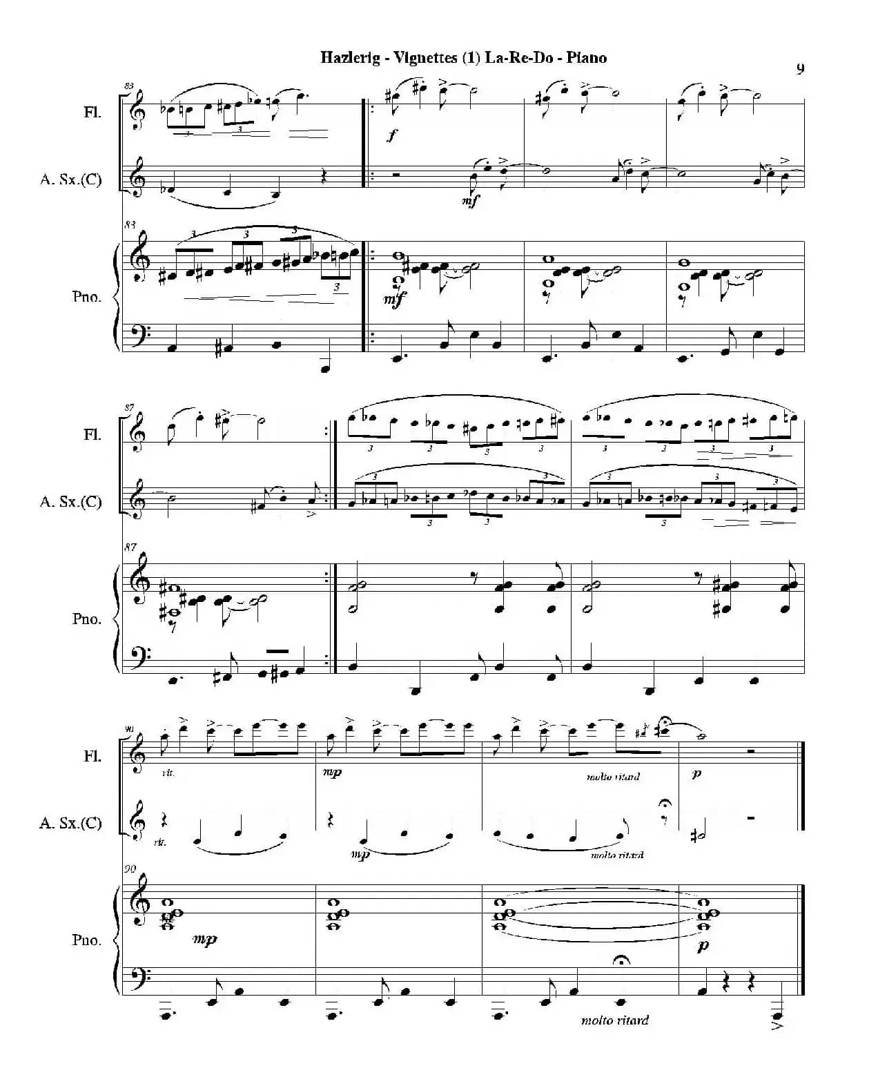 Three jazz vignettes（第一乐章）（三重奏钢琴分谱）