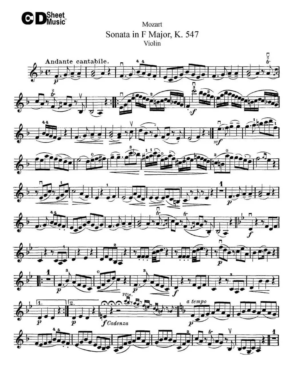 Violin Sonata in F Major K.547