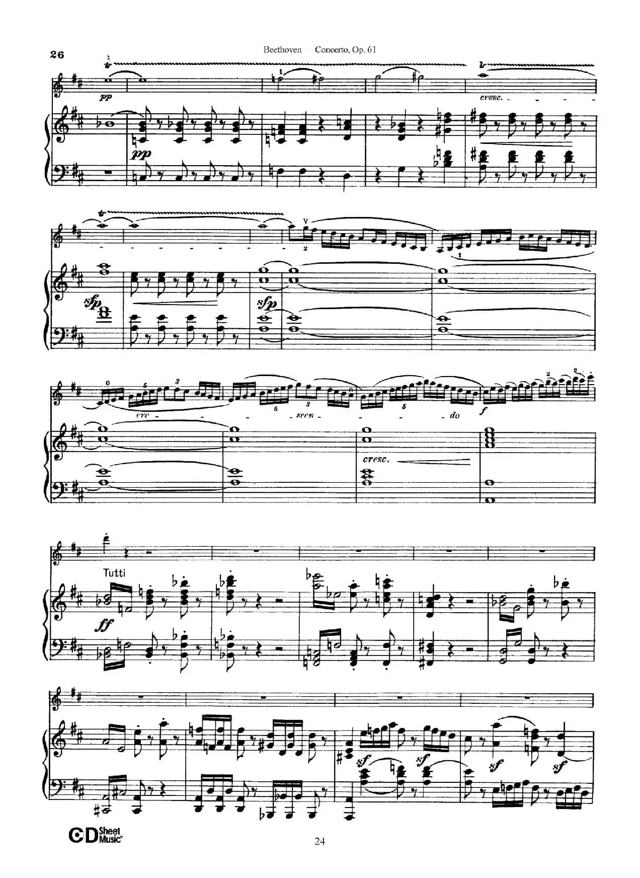 D大调小提琴协奏曲 Op.61（小提琴与钢琴版）