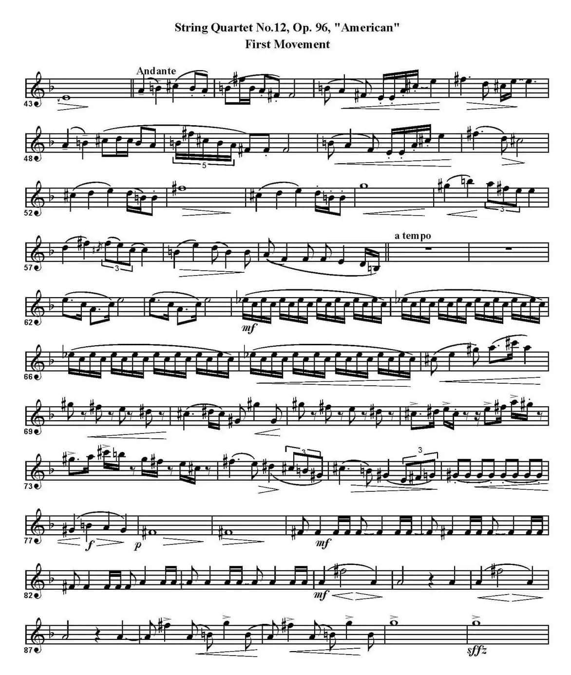 String Quartet No.12，Op.96（四重奏·高音萨克斯分谱）