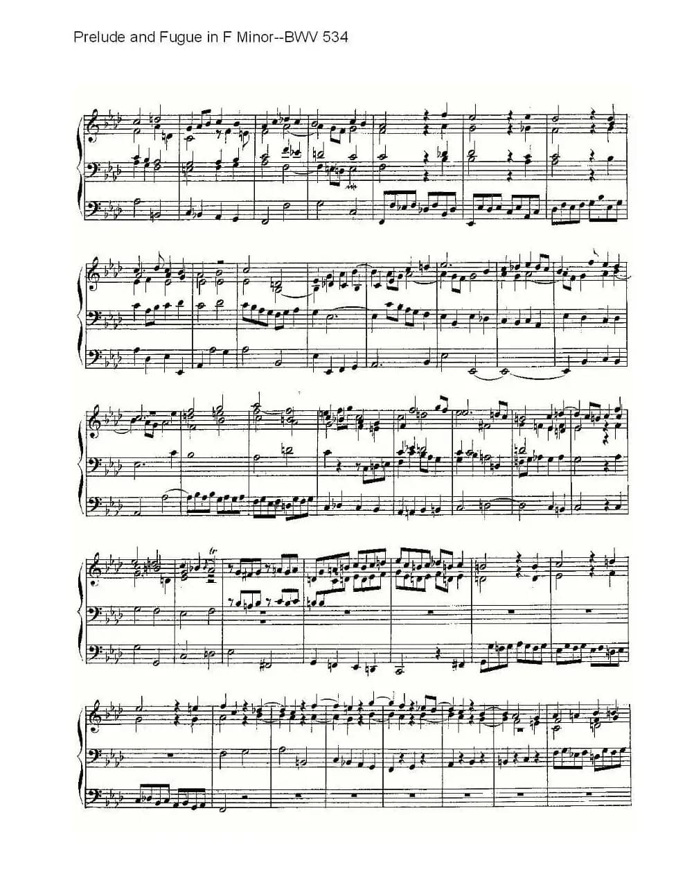 Prelude and Fugue in F Minor--BWV 534 (管风琴谱)