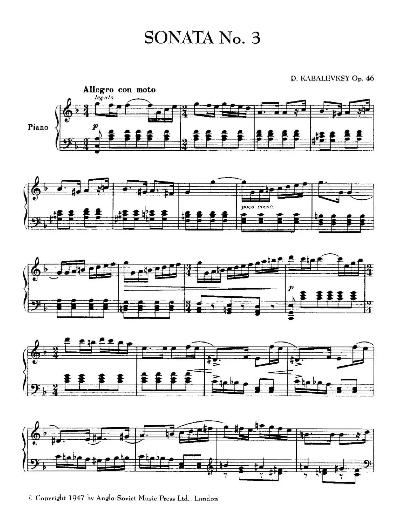 Piano Sonata No.3 in F Major Op.46（F大调第三钢琴奏鸣曲·Ⅰ）