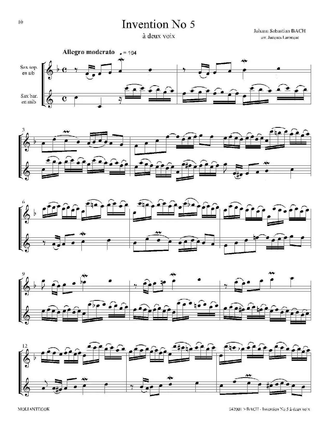 Inventions 巴赫15首创意曲（二重奏—5）